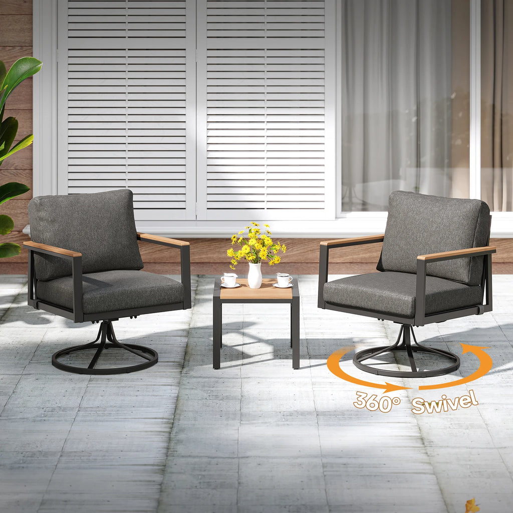 Patio Sofa Set, Outdoor Patio Conversation Set with Swivel Chairs, Coffee Table, End Table for Porch, Backyard, Front Deck