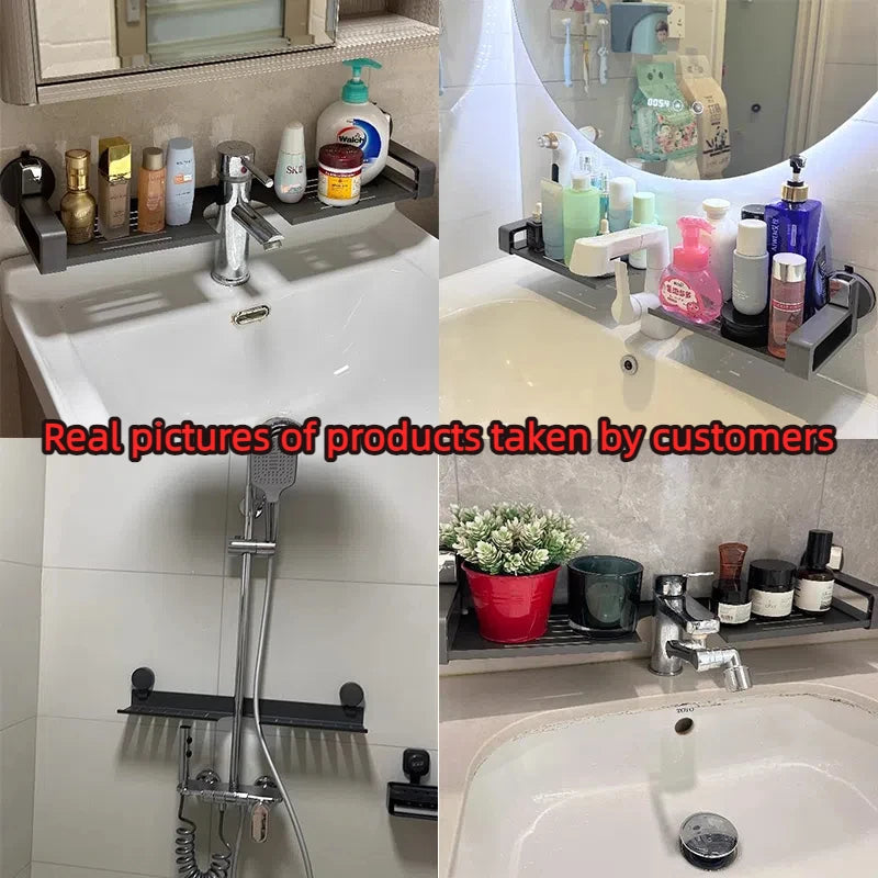 Bathroom Storage Suction Cup Shelves, Non-perforated Installation, Kitchen, Laundry Sink Multi-scene Application