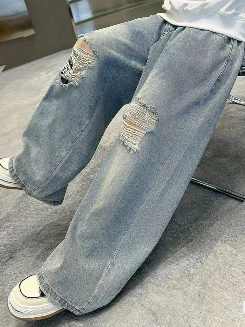 Teenage Versatile Retro Casual Preppy Wide Leg Straight Leg Long Loose Washed Denim Jeans