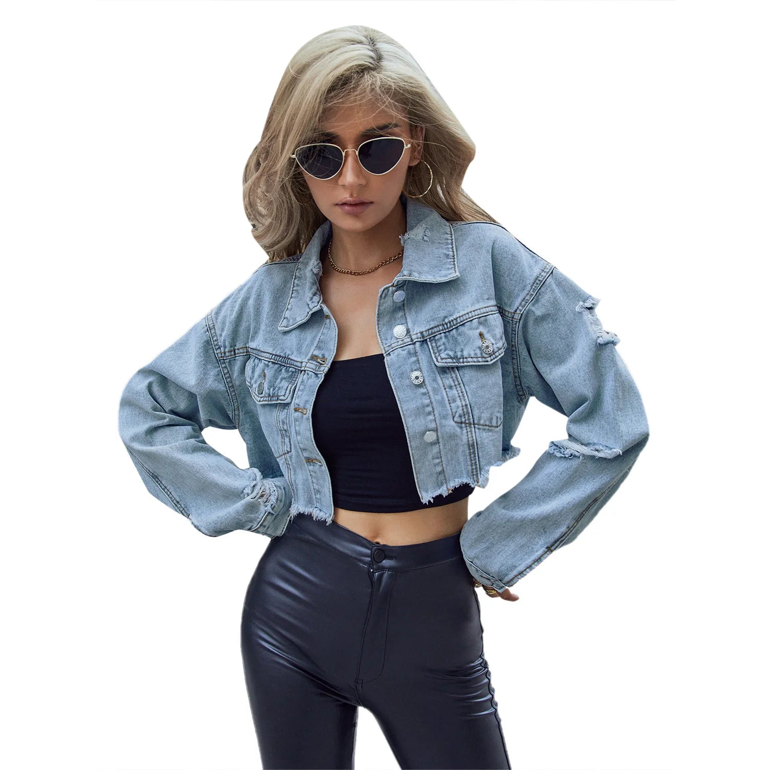 Women's clothing European and American INS casual versatile short fashion denim short jacket