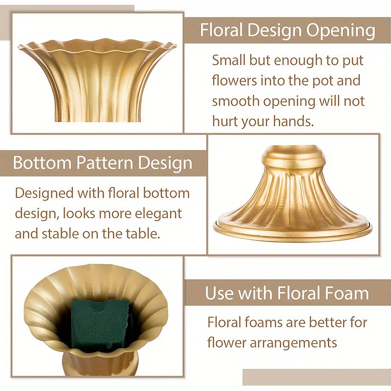 Metal Flower Vase, 9 Inch/6 Inch Metal Flower Pot Artificial Real Flower Vase, Garden Trumpet Flower Pot Table Wedding Decoratio