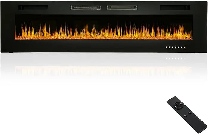 72" Wall Mounted Electric Fireplace Heater for Indoor Use - Faux Fireplace Insert with Remote Control, Space Heater for Bedroom