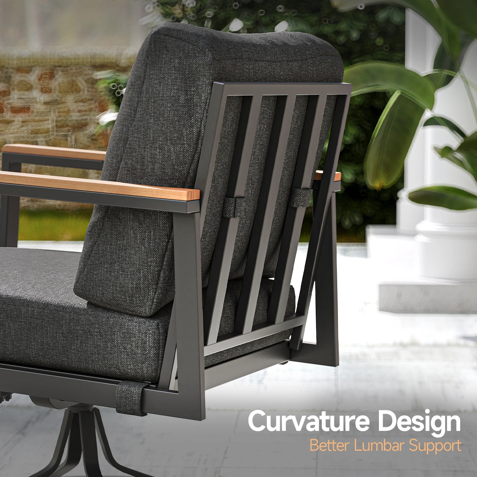 Patio Sofa Set, Outdoor Patio Conversation Set with Swivel Chairs, Coffee Table, End Table for Porch, Backyard, Front Deck