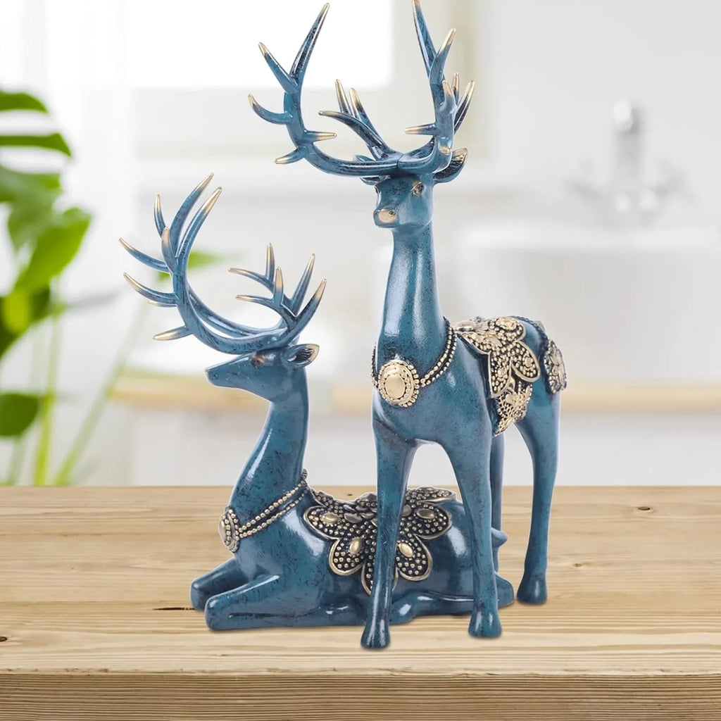 Retro Style 2Psc Christmas Reindeer Figurines Statues,Deer Decor Sculptures Christmas Fireplace for Home Bookshelf Fireplace