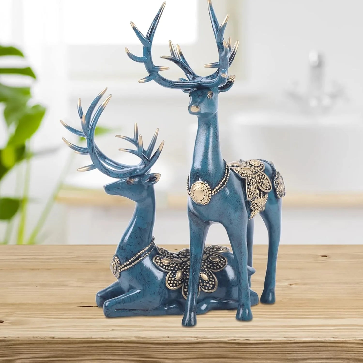 Retro Style 2Psc Christmas Reindeer Figurines Statues,Deer Decor Sculptures Christmas Fireplace for Home Bookshelf Fireplace