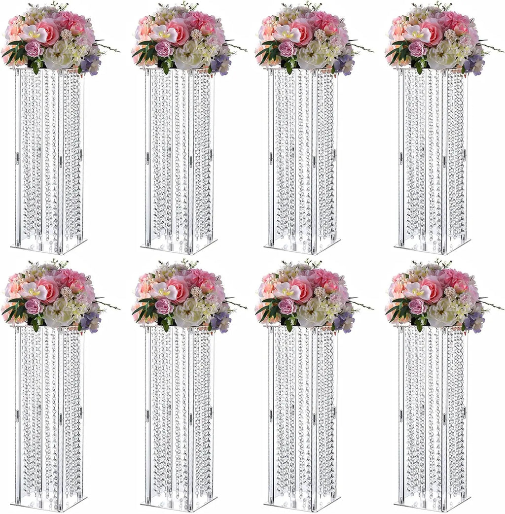 8PCS Crystal Vases for Centerpieces Acrylic Wedding Vase with Crystals Beads23.6"Floral Vase Display Holder for Birthday Party