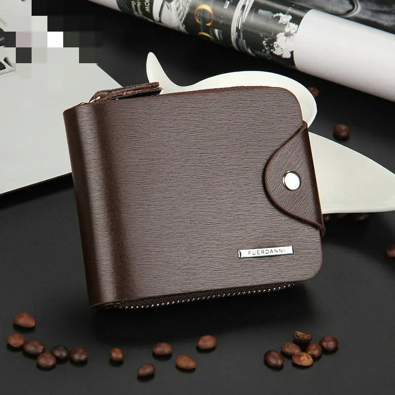 Horizontal Short PU Leather Wallet For Men With Zipper Money Bag Hasp Purse Credit Card Holder With ID Window