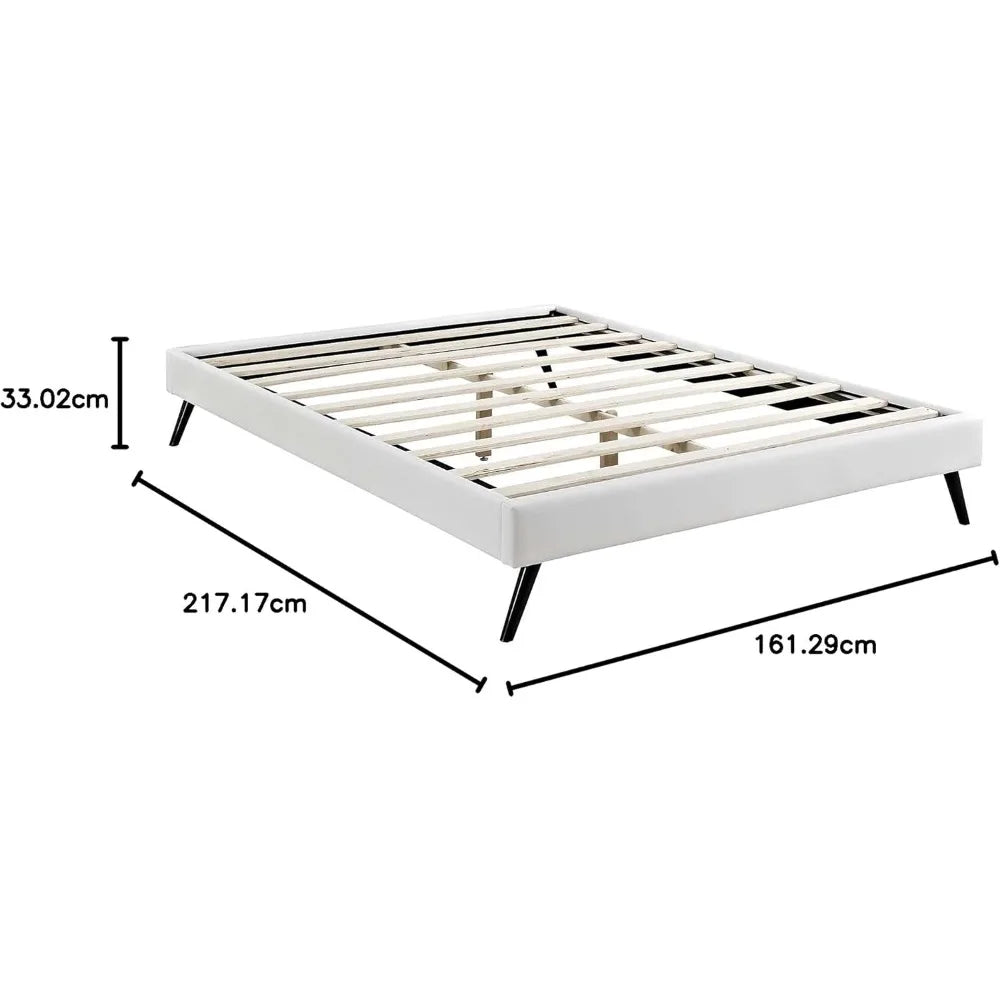Modway Loryn Faux Leather Queen Platform Bed Frame with Wood Slat Support in White