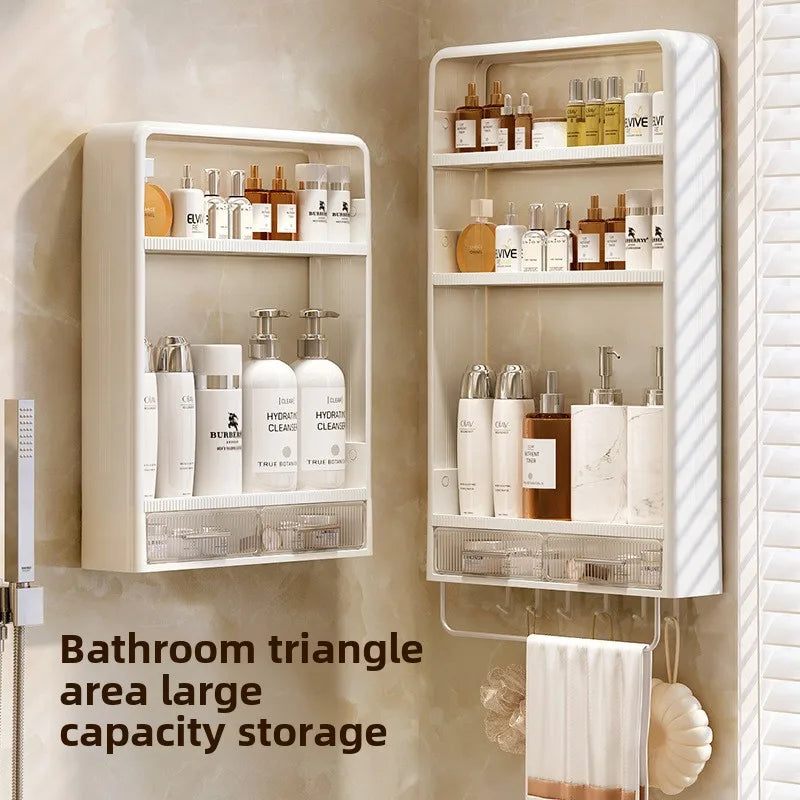 Bathroom Storage Rack Punch-free Wall Mounted Toiletries Cosmetic Storage Rack Kitchen Seasoning Organizer Shelf Household Items