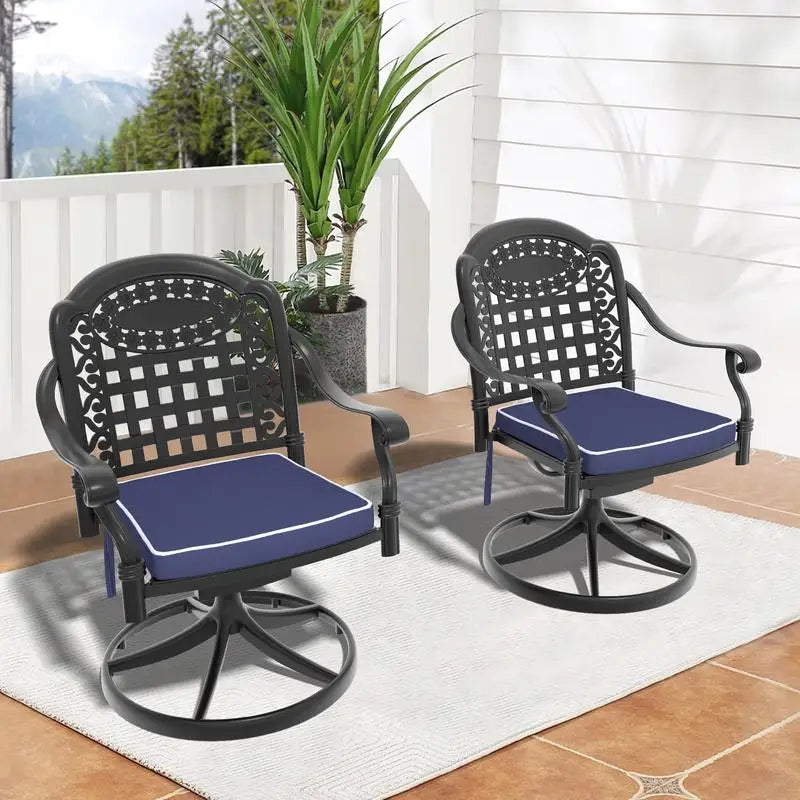 2PCS Aluminum Patio Swivel Chairs with Black Frame and Random Color Cushions