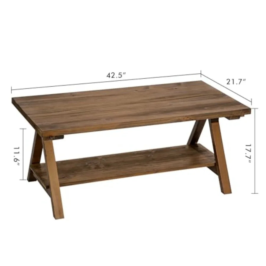 Solid Wood Coffee Table 42.5 Firwood Farmhouse Rustic Wooden Coffee Tables for Living Room Solid Firwood Rectangle Coffee Table