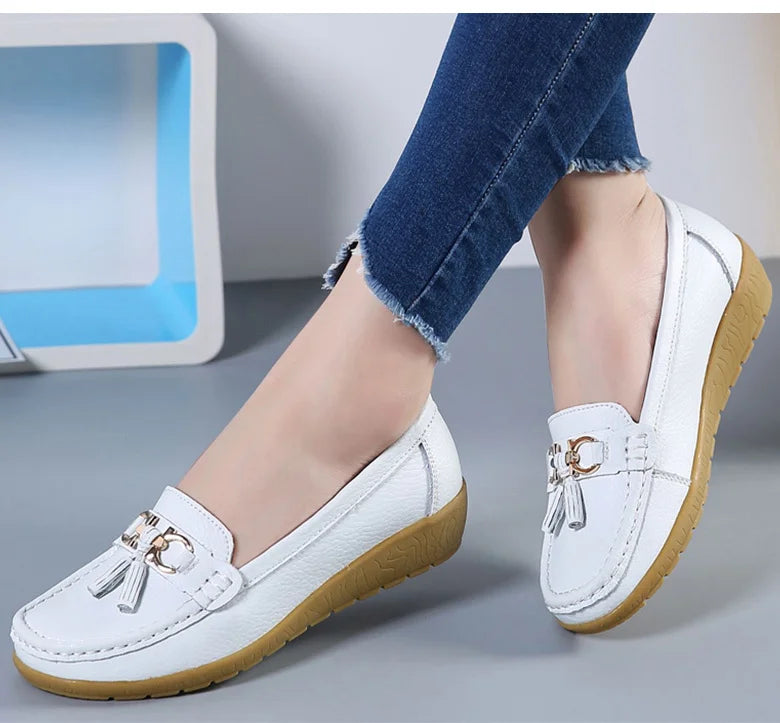 Woman Shoes Low Heels Casual Shoes Women's Loafers Slip On Flat Shoes Mocassins Femmes Comfortable Footwear Women Flats White
