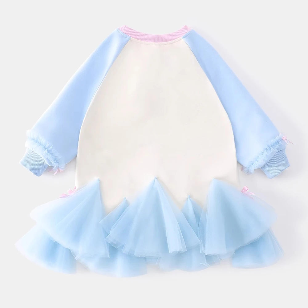 Girl's Fall/Winter Sweatshirt Long Sleeve Princess Elsa Snow White Cartoon Print Tulle Skirt Casual Hoodie Dress 2-12 Years Old