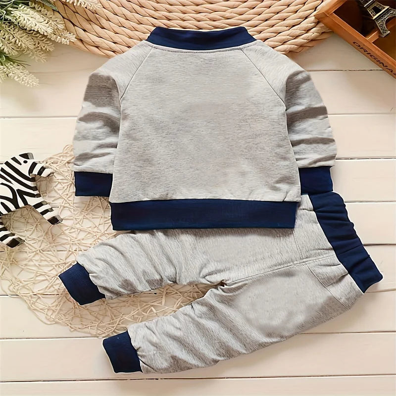 Autumn toddler boy 5th coat loose suit printed cotton long sleeve+printed V-neck letter zipper coat+casual sweatpants 3Pcs suit
