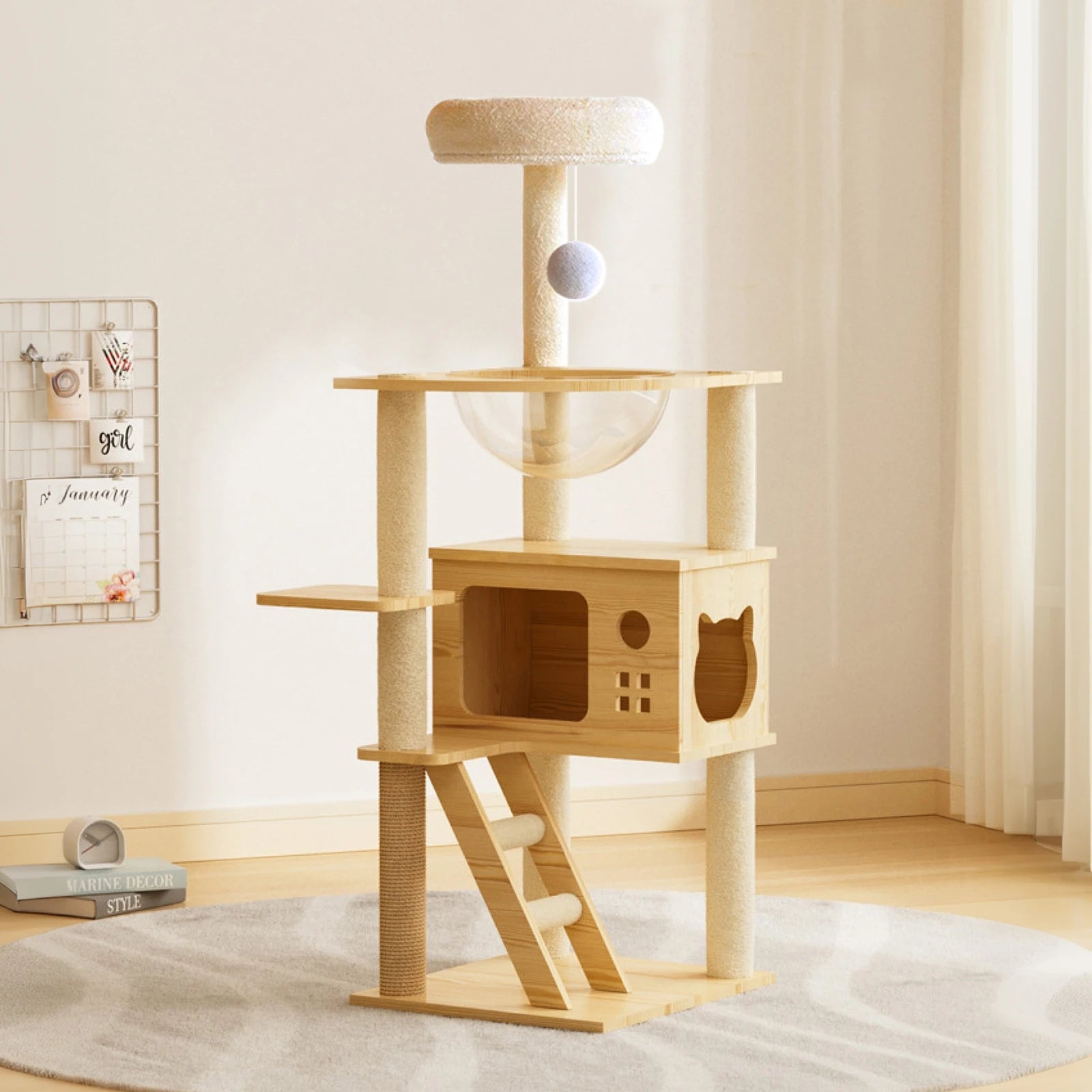 48.8" Modern Cat Tower, Wood Cat Tree Tower for Indoor Cats, Cat Treewith Sisal-Covered Scratching Posts and Top Perch