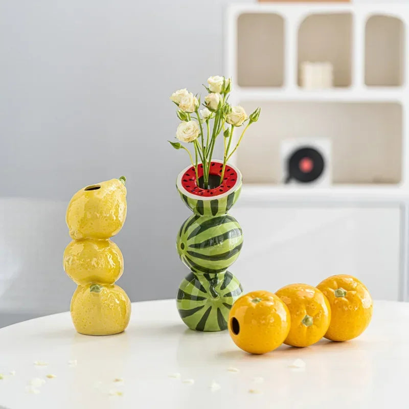 1PCS Overlapping Fruit Vase Nordic Style Three-Tier Ceramic Vase Minimalist for Home Decor Desktop/Living Room Decoration