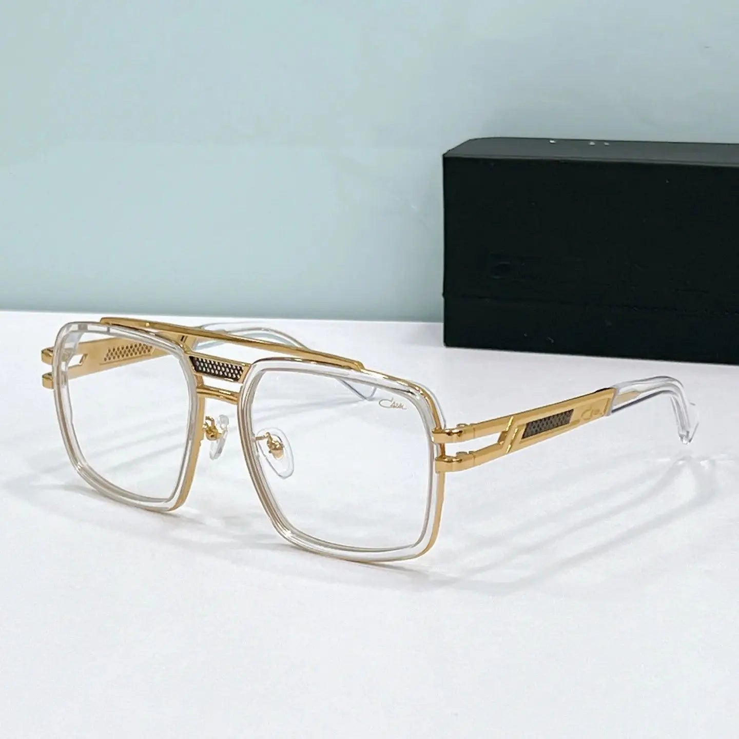 Original CAZA MOD6033 Classic Stylish Gradient Blue Lenses Men Sunglasses Luxury Design Gold Alloy Frame Women Couple Eyewear