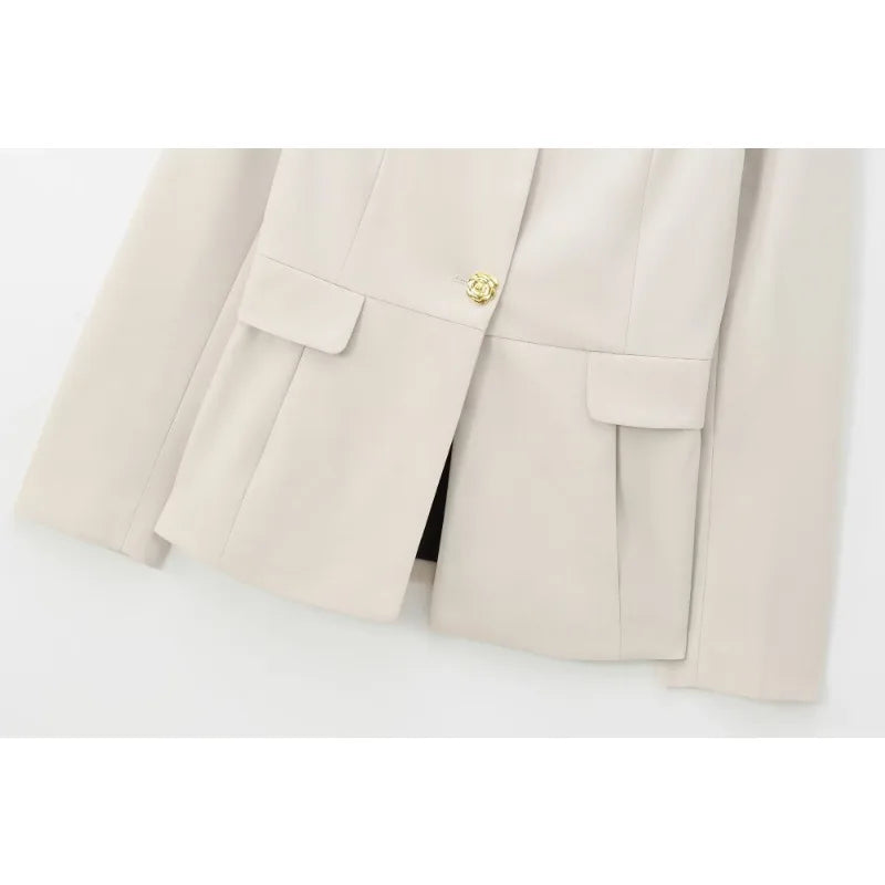 Women's Suit Set Business Formal Blazer & Pants Gold Button Jacket High Waist Straight Leg Office Wear Spring Wrinkle-Resistant