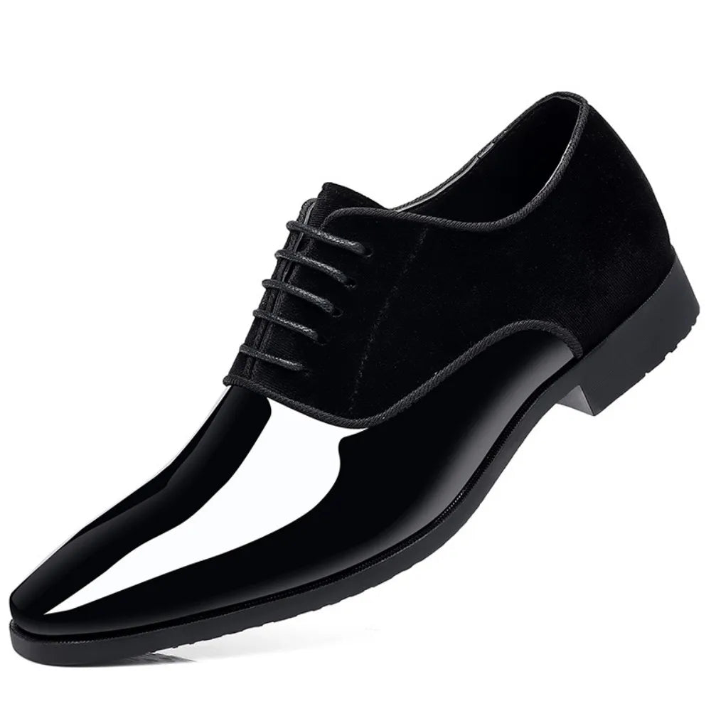 Men's Oxford Shoes Lace up Formal High Gloss Low Top Square Toe Suit Tuxedo Dress Shoes for Business Casual Shoe for Mens