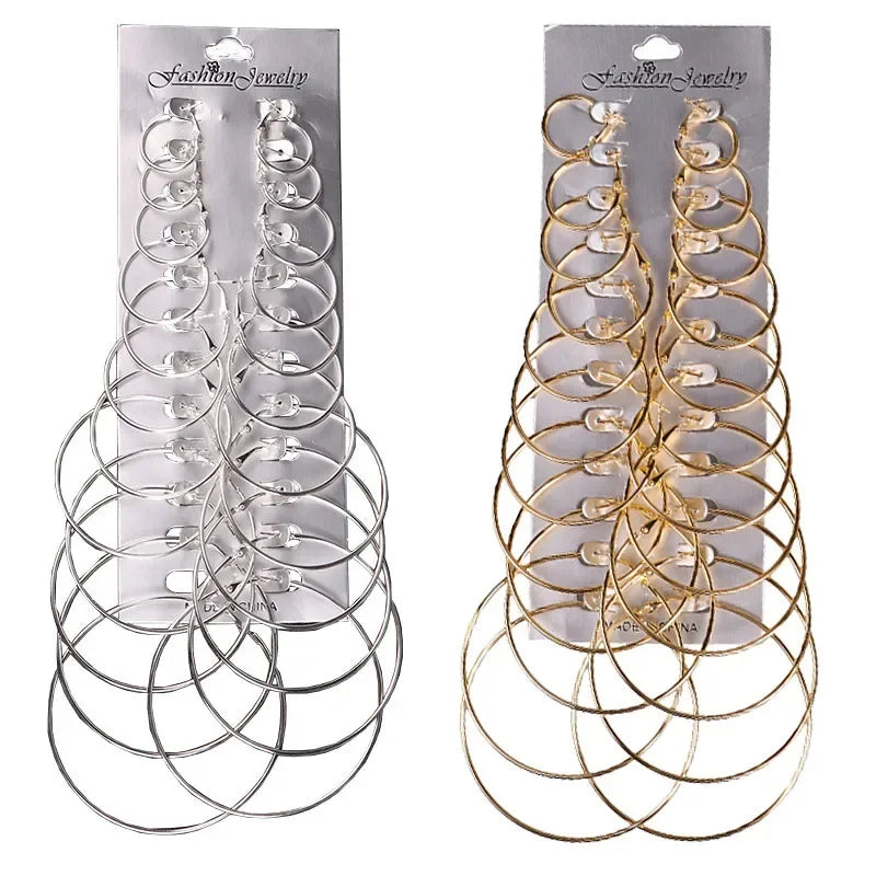 12Pairs/6Pairs Simple Punk Hoop Earrings Set Big Circle Earrings Jewelry for Women Girls Ear Hoops Earring Round Oversized