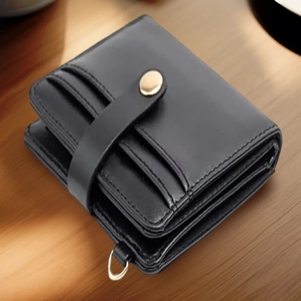 Women Retro Small Wallet with Keychain Double Fold Zipper Wallet PU Leather Vintage Coin Pocket Travel Shopping Wallet