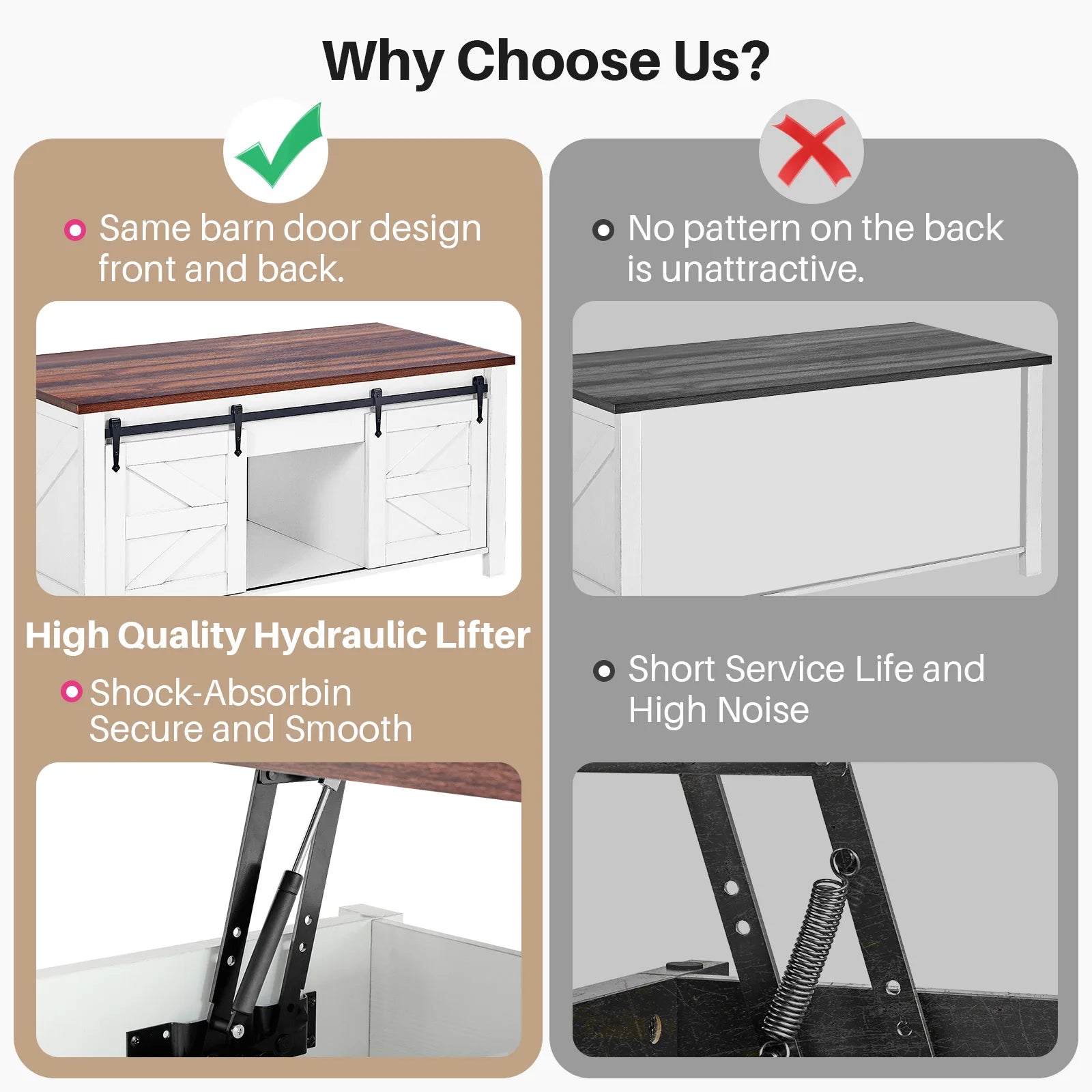 Redlife 47.2" Lift Top Coffee Table, Rustic Center Table w/ Hidden Storage Compartment  Sliding Barn Door for Living Room Office