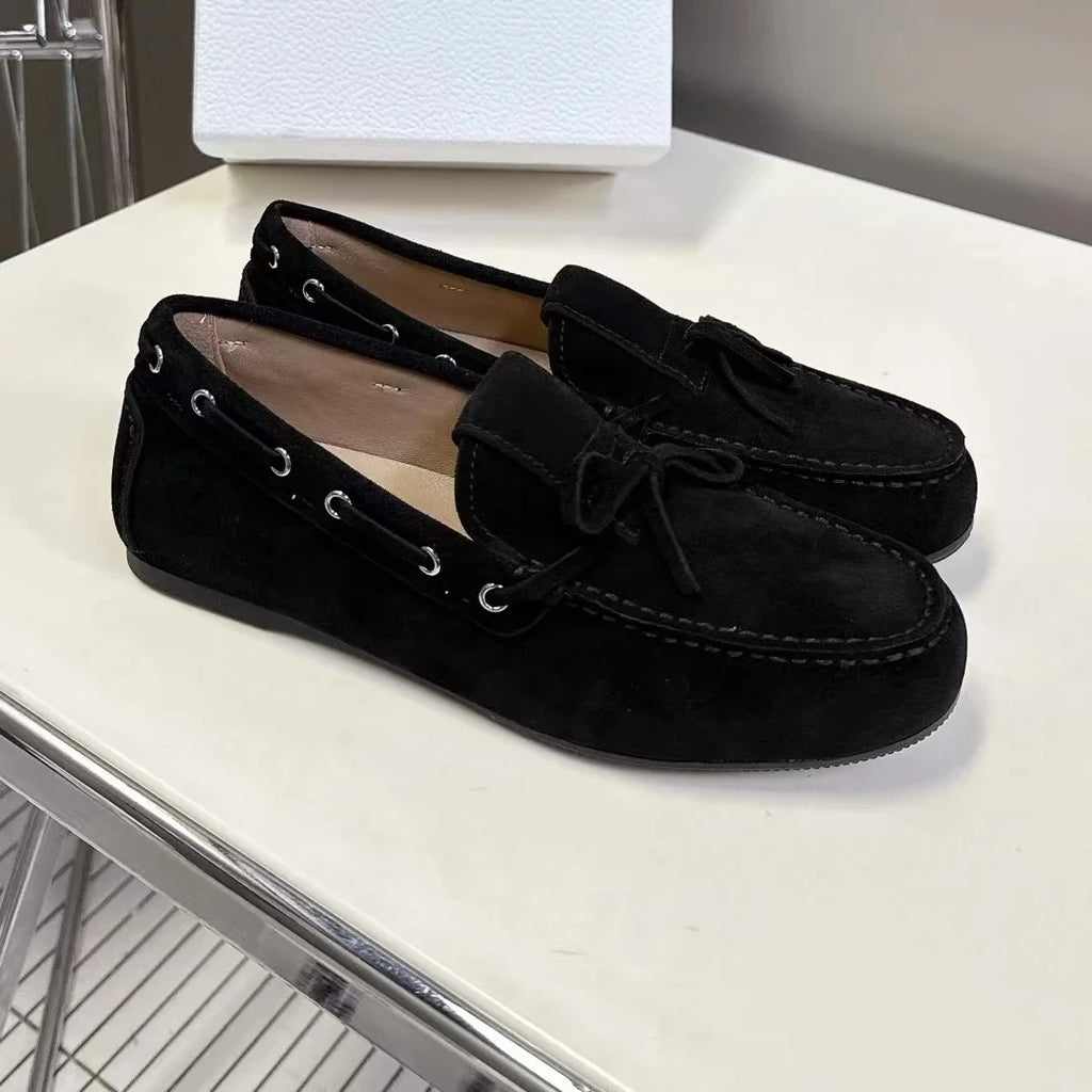 2025 Newest Spring Handmade Kid Suede Round-Toe Slip-Ons Woman Flats Comfortable Mary Janes Mules Shoes Clogs Zapatos De Mujer