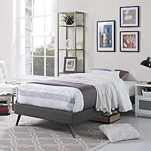 Modway Loryn Faux Leather Queen Platform Bed Frame with Wood Slat Support in White