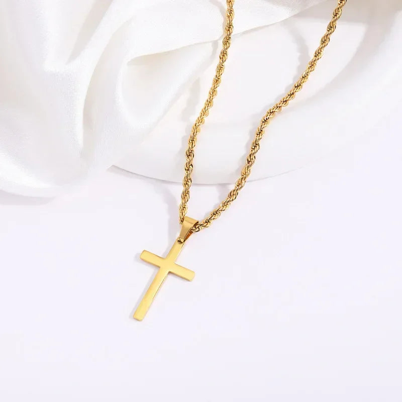 New Stainless Steel Cross Pendant Necklace for Men Women Minimalist Gold Color Jewelry Male Female Necklaces Chokers Gifts 2024