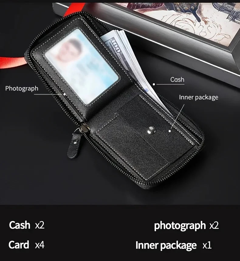 1pc faux Leather Wallet for Men - Premium Retro Letter Embossed Design, Multiple Credit Card Slots, Zipper Closure, Stylish Gift