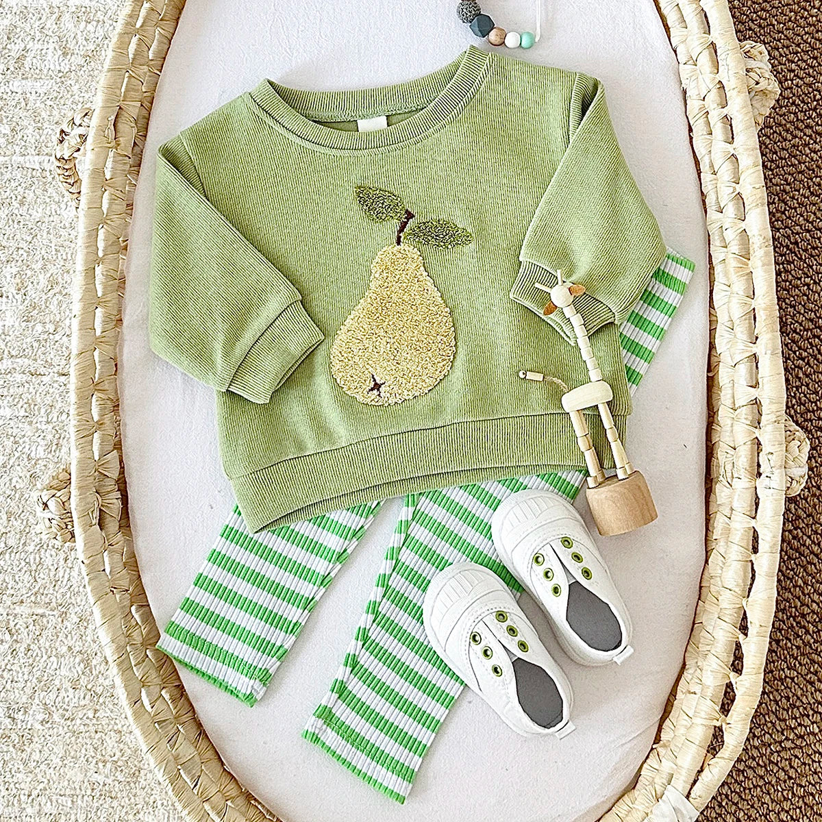 Ins Baby Girls Clothes Autumn Infant Toddler Outfits Fruit Embroidery Pullover Top+Pants Spring Newborn Sets Cotton Clothing