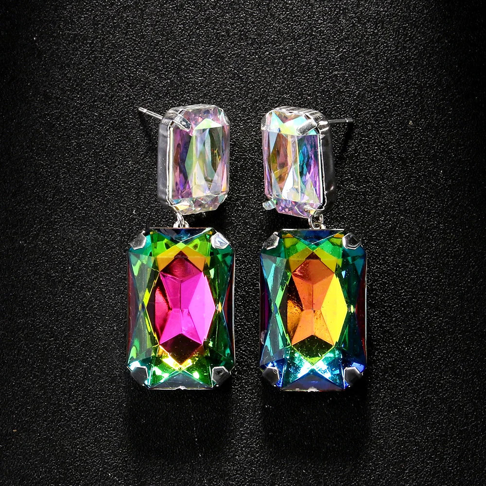 Stonefans Fahion AB Crystal Rectangular Dangle Earrings for Women 2024 Exaggerated Large Earrings Rhinestone Square Ear Jewelry