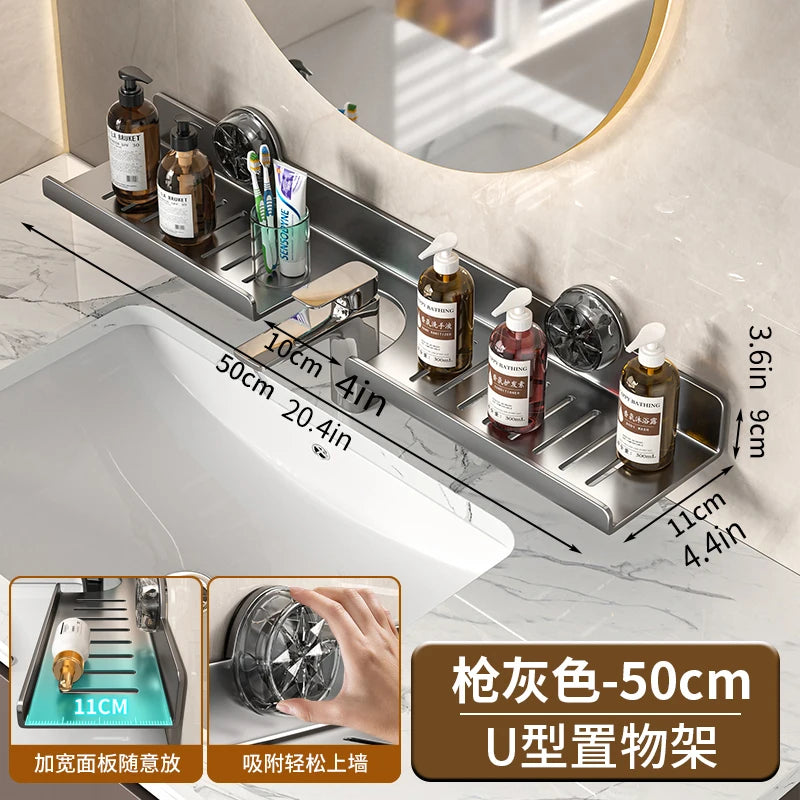 Suction cup mirror front bathroom shelf faucet washbasin washbasin wall-mounted non-punch bathroom shelf