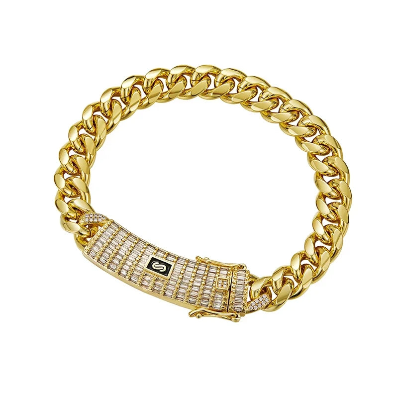 6-14mm Gold Color Stainless Steel Cuban Miami Chains Necklaces CZ Zircon Box Lock Link Chain for Unisex Hip Hop Rapper Jewelry