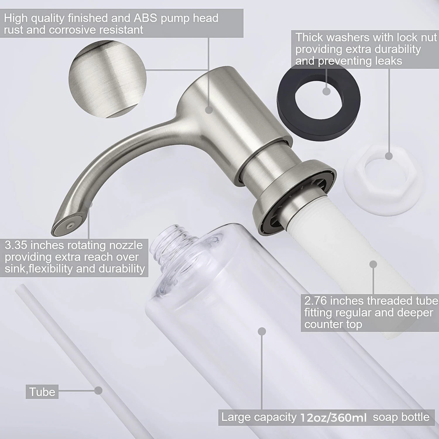 Samodra Nickel Soap dispenser Black Kitchen sink Counter Liquid Soap Dispenser Bottle kitchen accessories 360ml  Built in Pumps