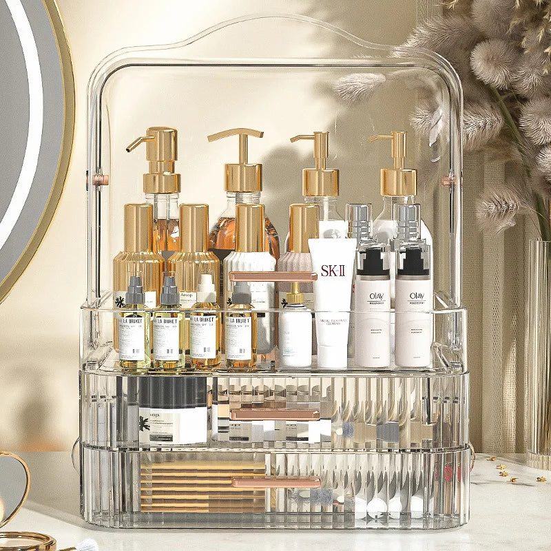 Cosmetics storage box Desktop dust drawer type large-capacity finishing box Multifunctional skin care product storage box
