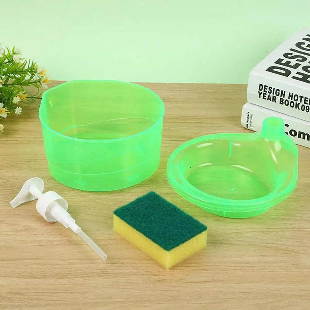 1000ml Soap Dispenser and Scrubber Holder Multi-functional Cafe Dishwashing Container Manual Sink Dish Washing Soap Dispenser