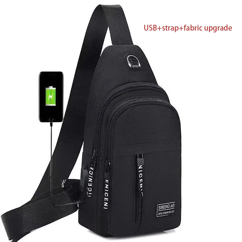 New Men Handbags USB Chest Bag Water Proof Men Shoulder Bags Designer Messenger Crossbody Bag Diagonal Package Sports Back Pack