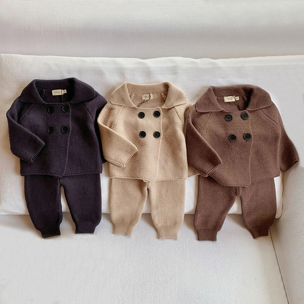 Baby Boy Knitted Clothes Sets Long-Sleeved Cardigan + Pants Autumn Winter Infant Boy Clothes Outfits