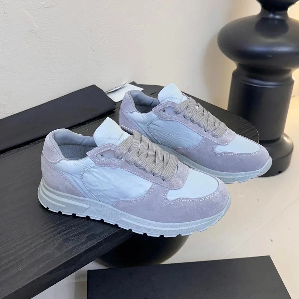 2025 Newest Spring Autumn Real Leather Round-Toe Thick Sole Lace-Up Sneakers Shoes Mix Colors Casual Tennis Shoes Bota Feminina