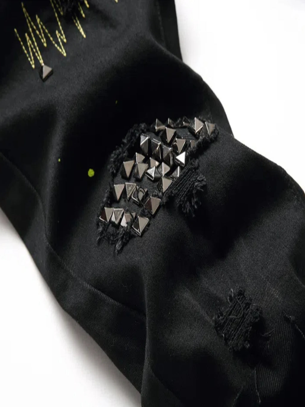 Men's Ripped Jeans Casual Print Slim Stretch Embroidered Jeans Skinny Denim Black Foot Wash Jeans