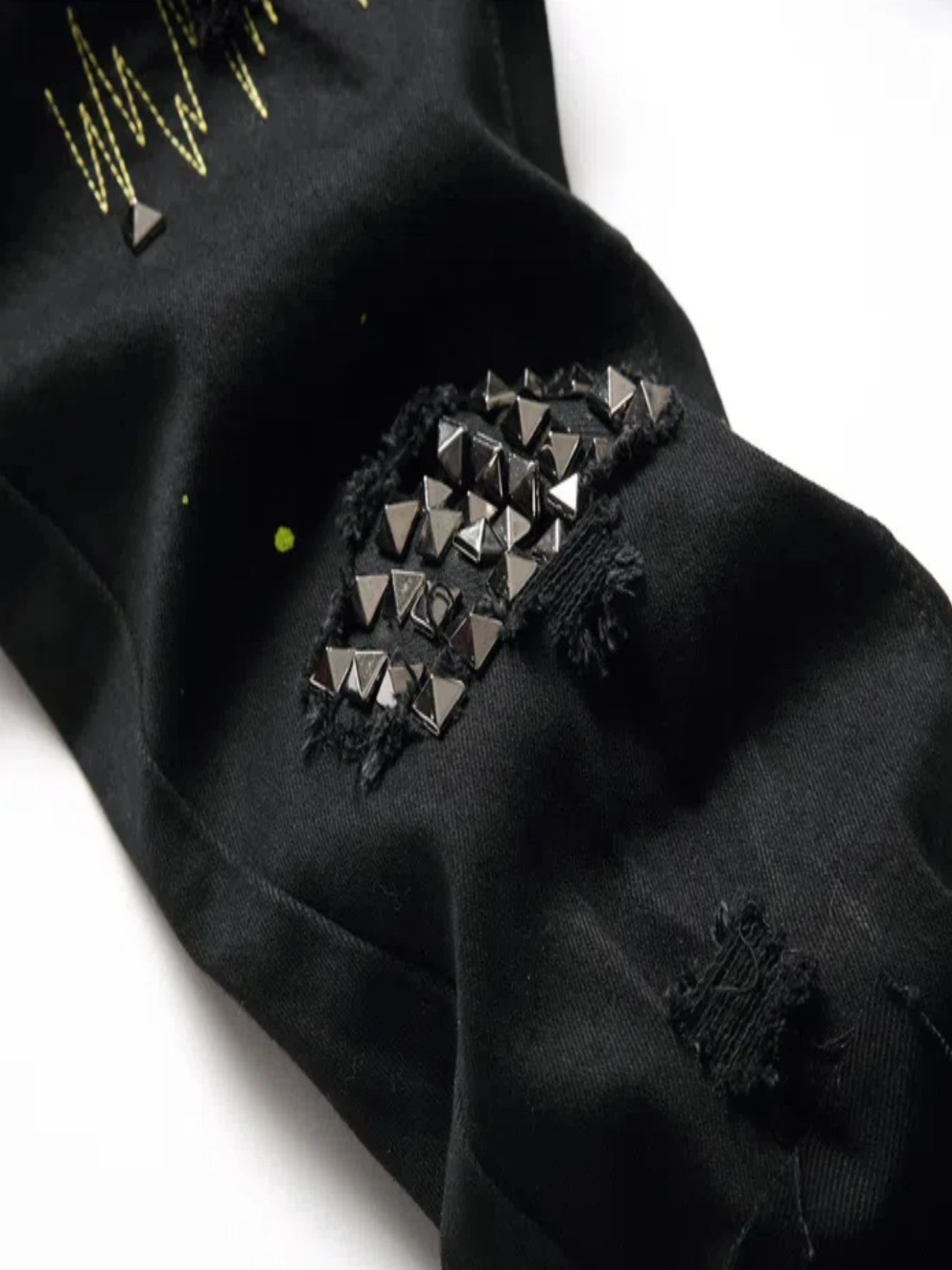 Men's Ripped Jeans Casual Print Slim Stretch Embroidered Jeans Skinny Denim Black Foot Wash Jeans