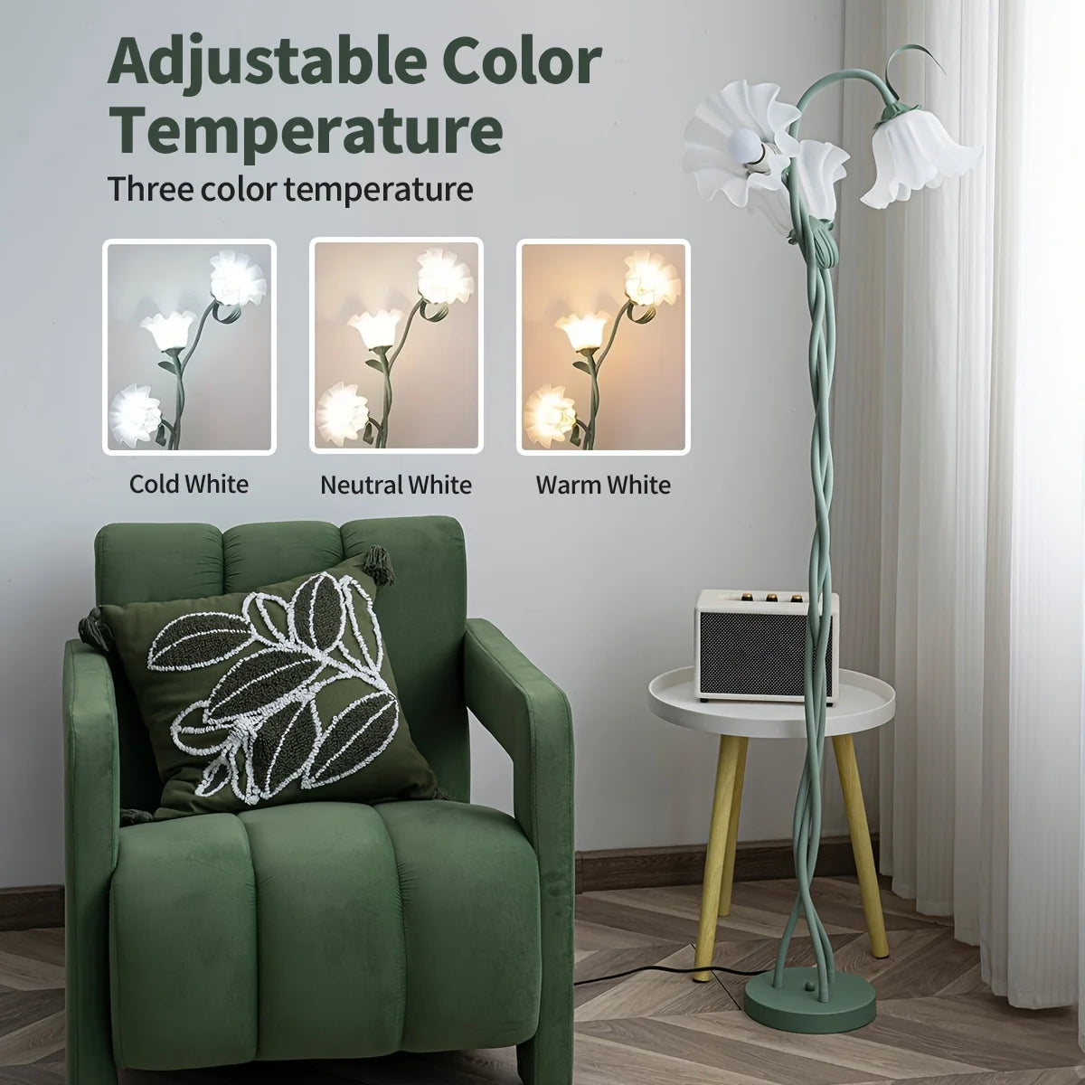 Modern Art Flower Floor Lamp, Flexible Arm Creative DIY Shape 3-Color Temperatures LED Corner Floor Lamp
