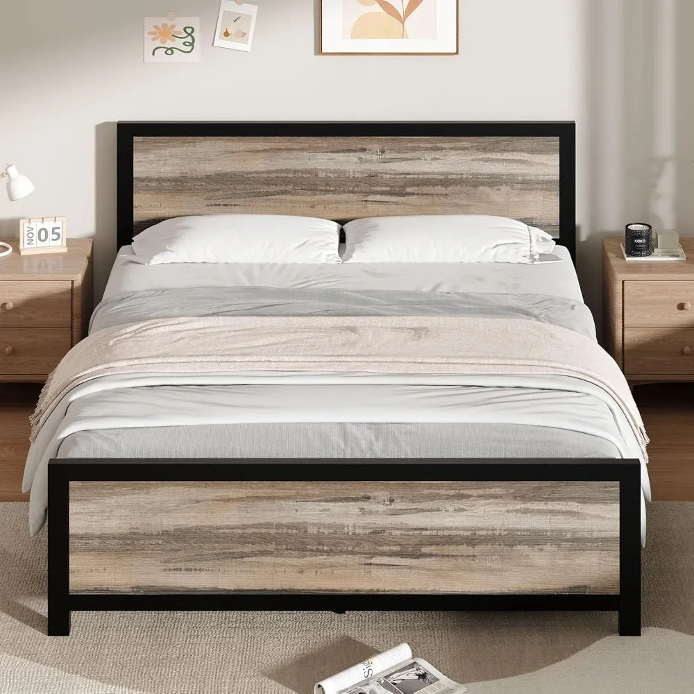 Catrimown Queen Bed Frame with Headboard, Metal Bed Frame Queen Size, Heavy Duty Metal Platform Bed Frame, Under Bed Storage, No