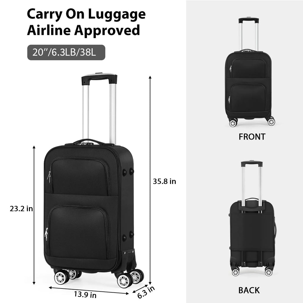 Soft edged travel 20 inch lightweight luggage with rotating wheels, Oxford fabric suitcase with small diagonal fabric