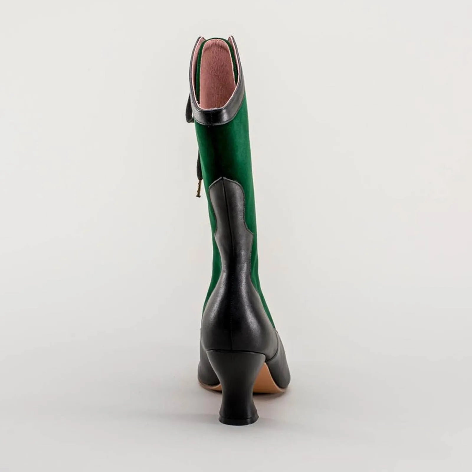 Vintage Block Heel Green Lace Up Boots For Womens Wide Calf Riding Boots Women'S Fashion Boots With Cute Cat Motif Bandage Shoes