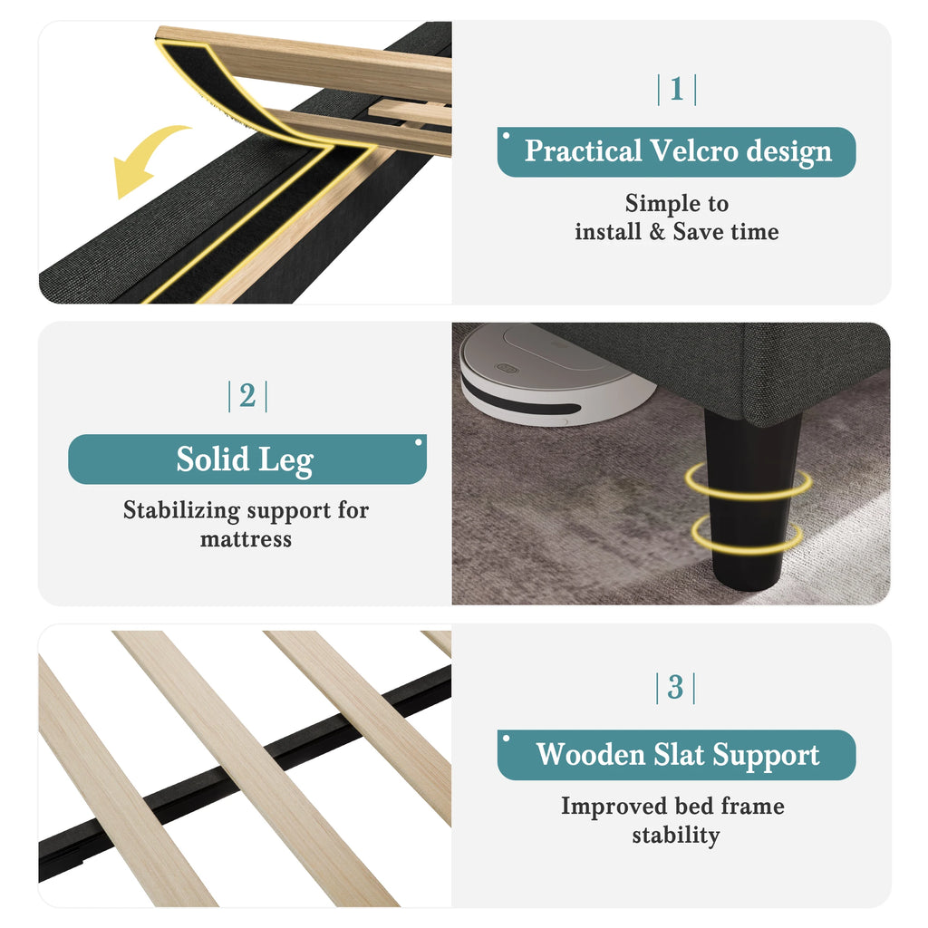 HOOMIC Classic Bed Frame with Button Tufted Wingback Headboard, Upholstered Platform Bed with Wooden Slats Support Allewie