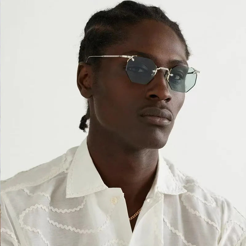 ELDORADO Light Luxury Sliver Boundless Sunglasses for Male Designer Hand Craft Top Quality Rimless Alloy Solar Glasses for Men