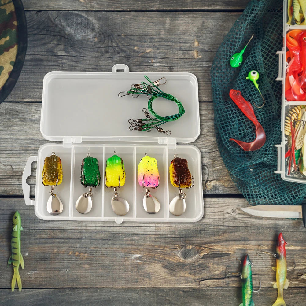 5Pcs Frog Soft Fishing Lures with Double Hooks Soft Ray Frog Swimbait Frog Spoon Fishing Baits for Bass Fishing