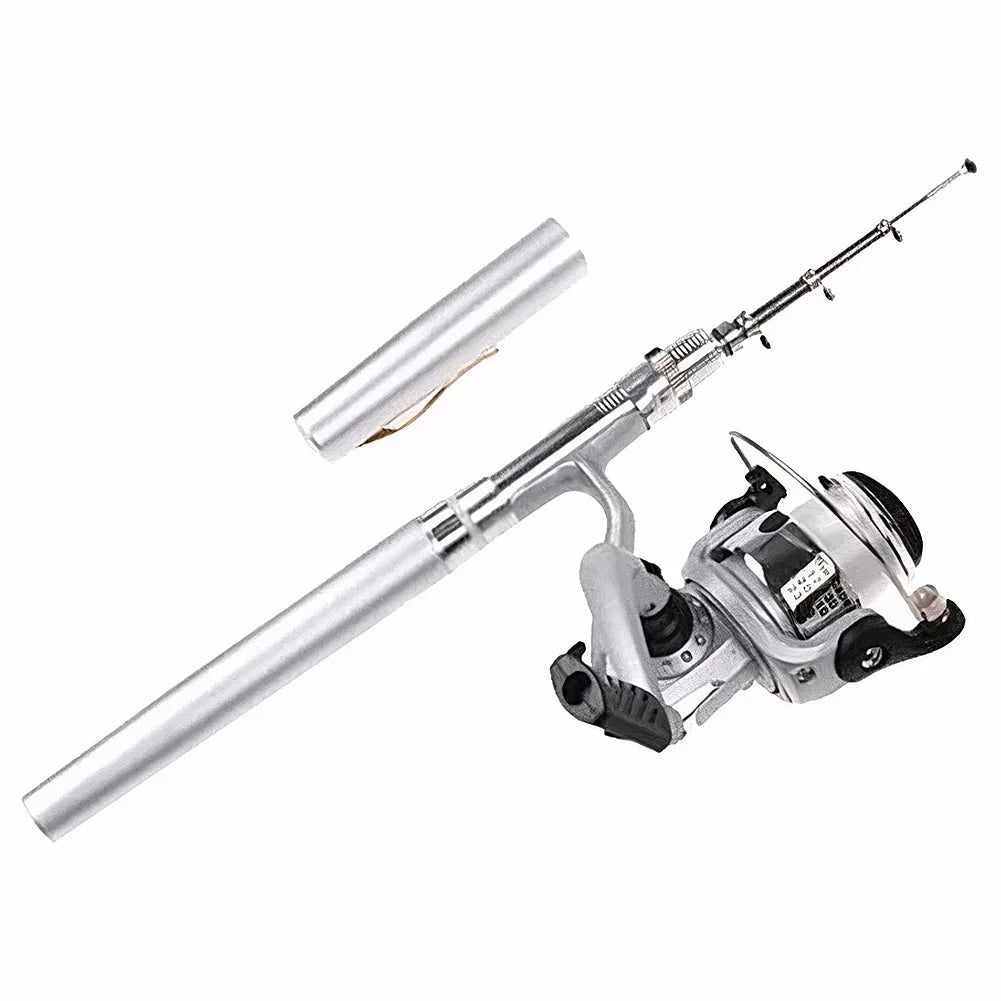 Mini Pocket Pen Shape Fishing Rod Pole Reel Aluminum Alloy Fishing Pole with Reel Closed Length 7.87 in Extended Length 37.87 in
